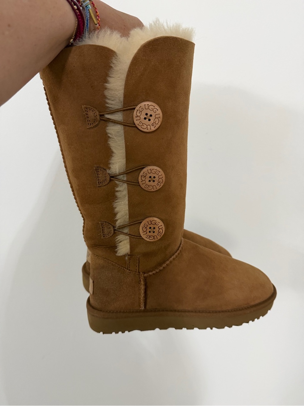 UGG Tall Button Shearling Boots in Chestnut Suede